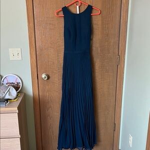 Azazie Dark Blue Pleated Maxi Dress
